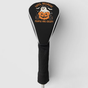 Cute Ghost with Black Cats and Pumpkin Halloween Golf Head Cover