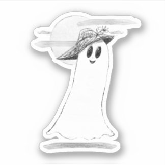 Cute Ghost With Bonnet Halloween Sticker