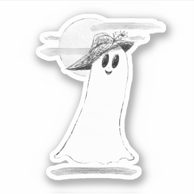 Cute Ghost With Bonnet Halloween Sticker (Front)