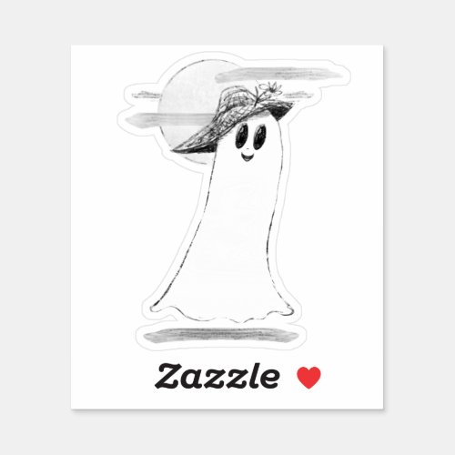 Cute Ghost With Bonnet Halloween Sticker