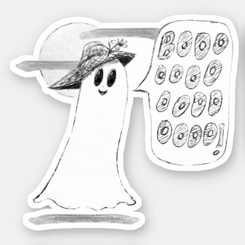 Cute Ghost With Bonnet Halloween Sticker