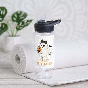 Cute Ghost with Bow and Pumpkin   Halloween  Water Bottle