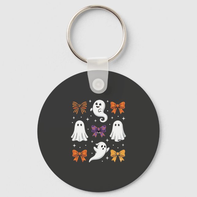 Cute Ghost with Bows Halloween Design_1 Keychain (Front)