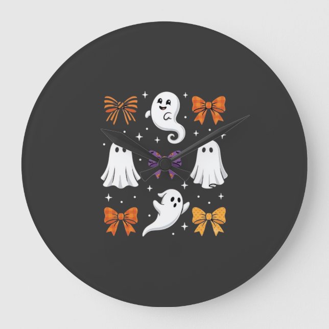 Cute Ghost with Bows Halloween Design_1 Large Clock (Front)
