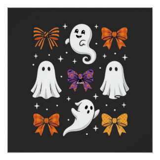 Cute Ghost with Bows Halloween Design_1 Poster