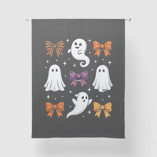 Cute Ghost with Bows Halloween Design_1 Sheer Curtains