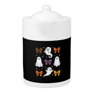 Cute Ghost with Bows Halloween Design_1 Teapot