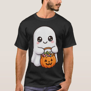 Cute Ghost with Candy Bucket Halloween T-Shirt