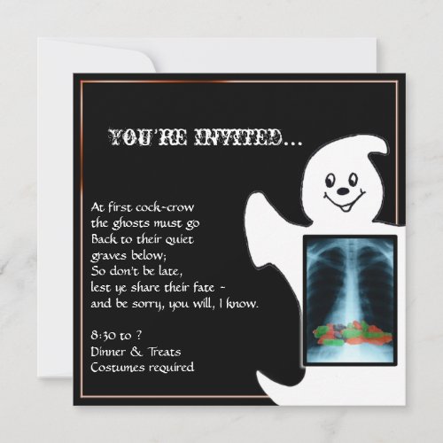 Cute Ghost with Candy Halloween Party Invitations