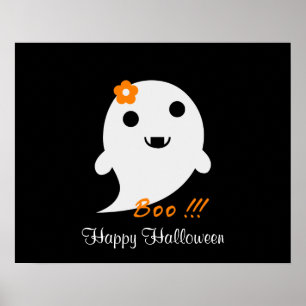 Cute  Ghost With Flower And Word "Boo" Poster
