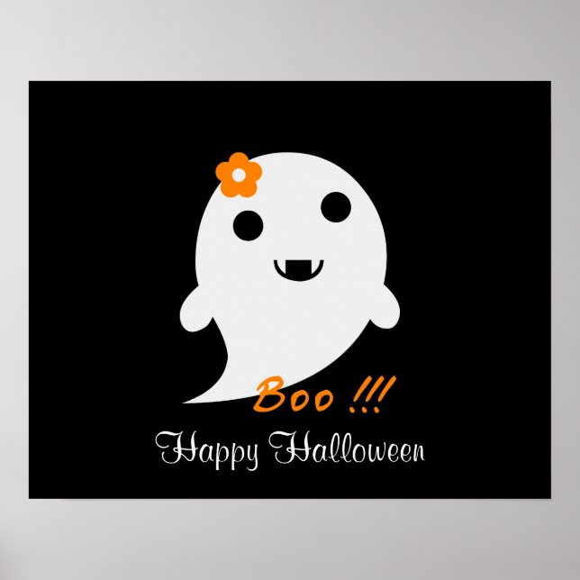 Cute  Ghost With Flower And Word "Boo" Poster (Front)