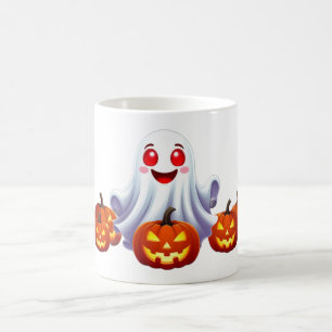Cute Ghost With Glowing Pumpkins Halloween Magic ✨ Coffee Mug