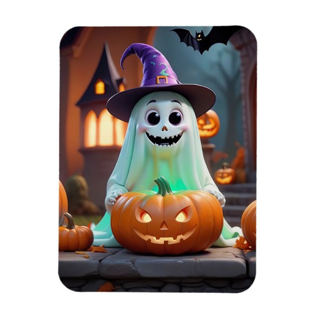 Cute ghost with Halloween pumpkins Magnet (Vertical)