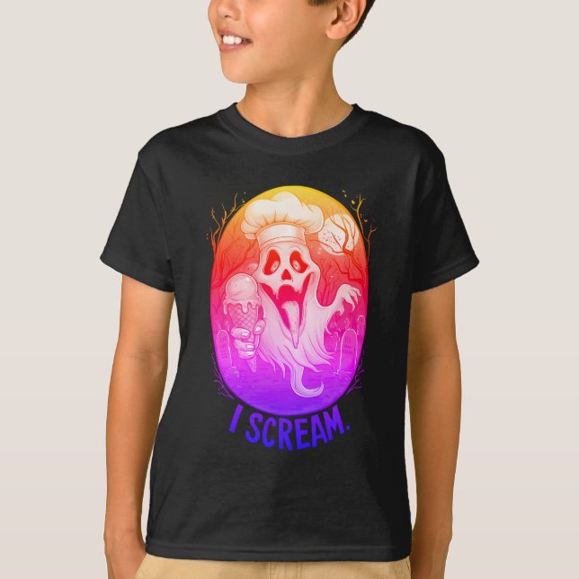 Cute Ghost with Ice Cream Halloween T-Shirt (Front)