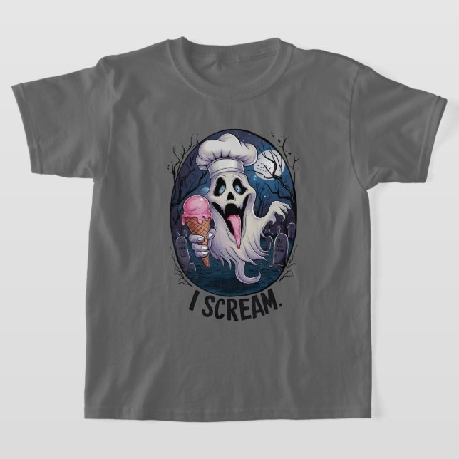 Cute Ghost with Ice Cream Halloween T-Shirt (Laydown)