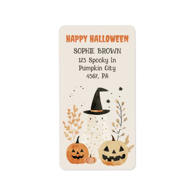 Cute Ghost with Jack--o-Lanterns Halloween Address Label (Front)
