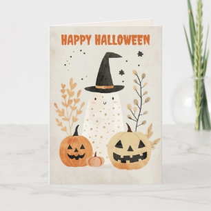 Cute Ghost with Jack--o-Lanterns Happy Halloween Card