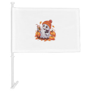 Cute Ghost with Kitten and Pumpkin Halloween Cat L Car Flag
