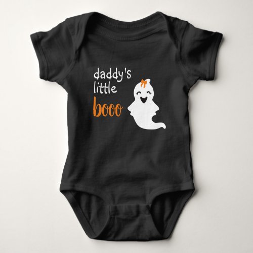 Cute Ghost With Orange Bow Daddys Little Boo Baby Bodysuit