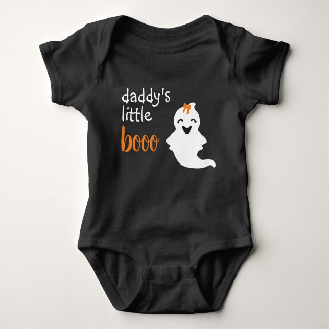 Cute Ghost With Orange Bow Daddy's Little Boo Baby Bodysuit (Front)