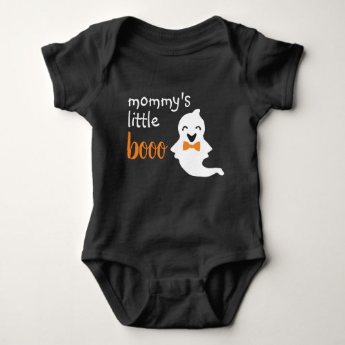 Cute Ghost With Orange Bow Tie Mommys Little Boo Baby Bodysuit