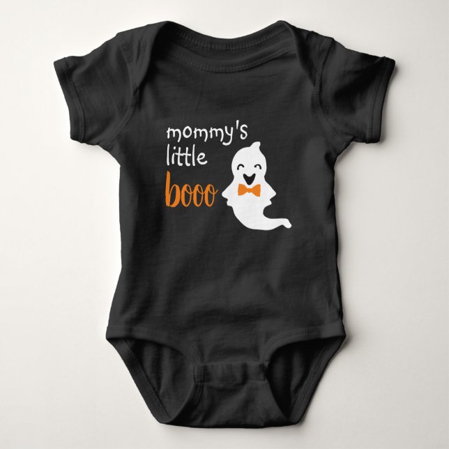 Cute Ghost With Orange Bow Tie Mommy's Little Boo Baby Bodysuit (Front)