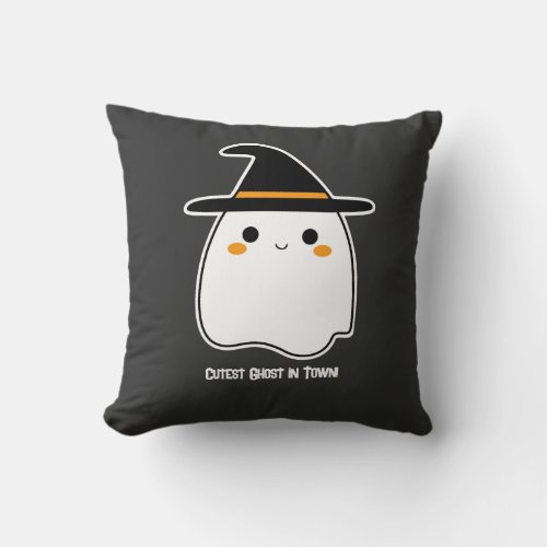 Cute Ghost with Personalized Text and Photo Throw Pillow
