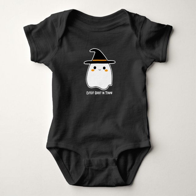 Cute Ghost with Personalized Text Baby Bodysuit (Front)