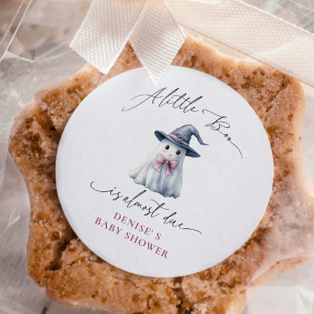 Cute Ghost with Pink Bow & Witch Hat Baby Shower  Square Sticker (Creator Uploaded)