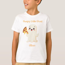 Cute Ghost with Pizza.Funny Halloween.Personalized