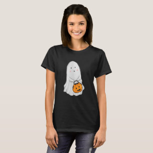Cute Ghost with Pumpkin Bucket Halloween T-Shirt
