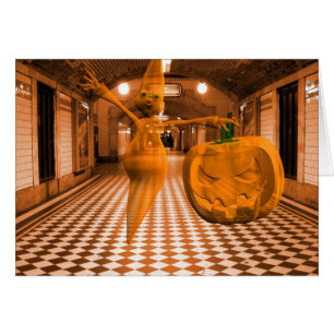 Cute Ghost With Pumpkin Cards