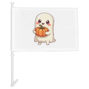 Cute Ghost with Pumpkin � Funny Halloween Car Flag