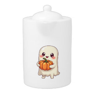 Cute Ghost with Pumpkin � Funny Halloween Teapot