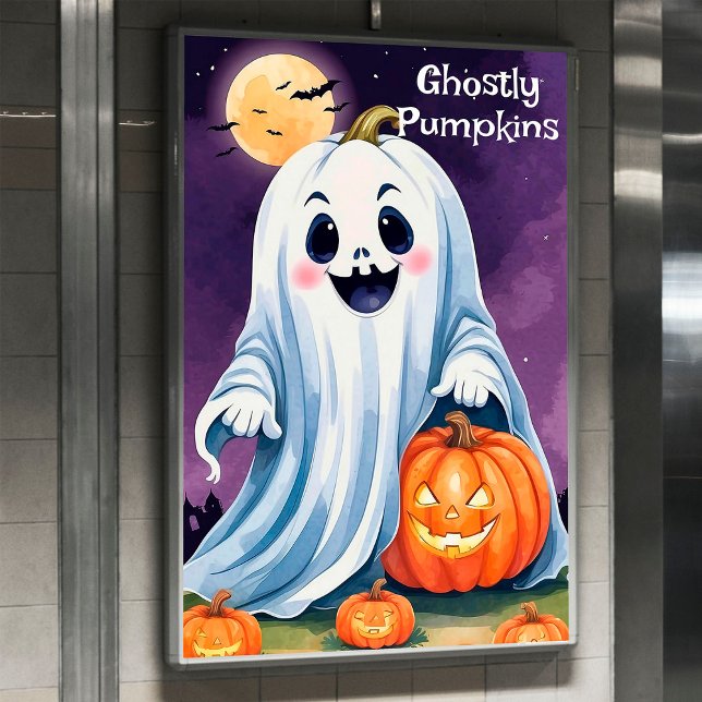 Cute Ghost with Pumpkins Halloween Poster (Creator Uploaded)