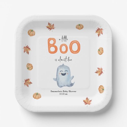 Cute ghost with pumpkins Paper Plate