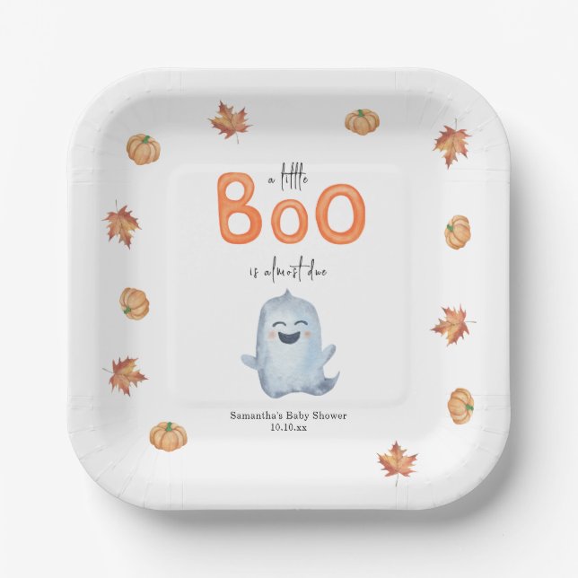 Cute ghost with pumpkins Paper Plate (Front)