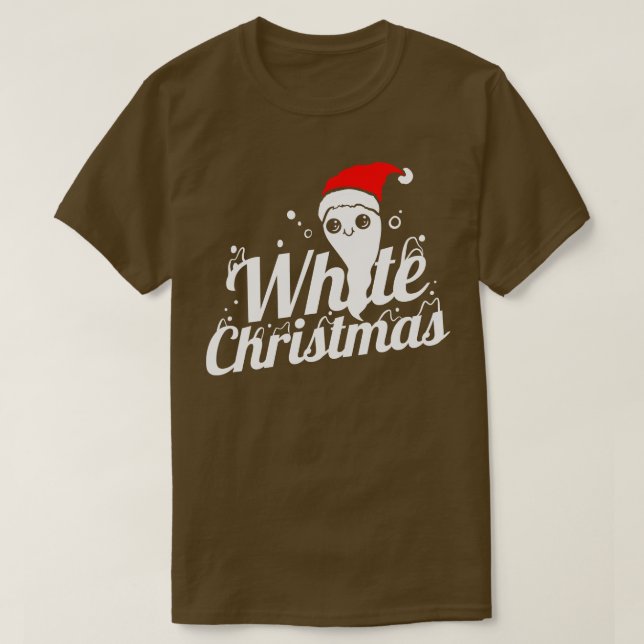 Cute Ghost With Santa Hat Brings White Christmas H T-Shirt (Design Front)