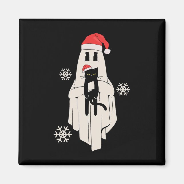 Cute Ghost With Santa Hat Holding Black Cat - Kids Magnet (Front)