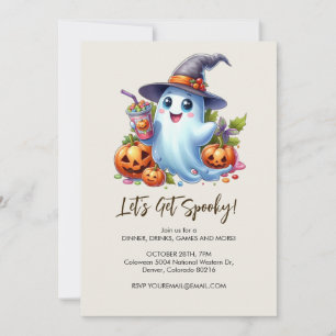 Cute Ghost with spooky drinks, Halloween Invitation