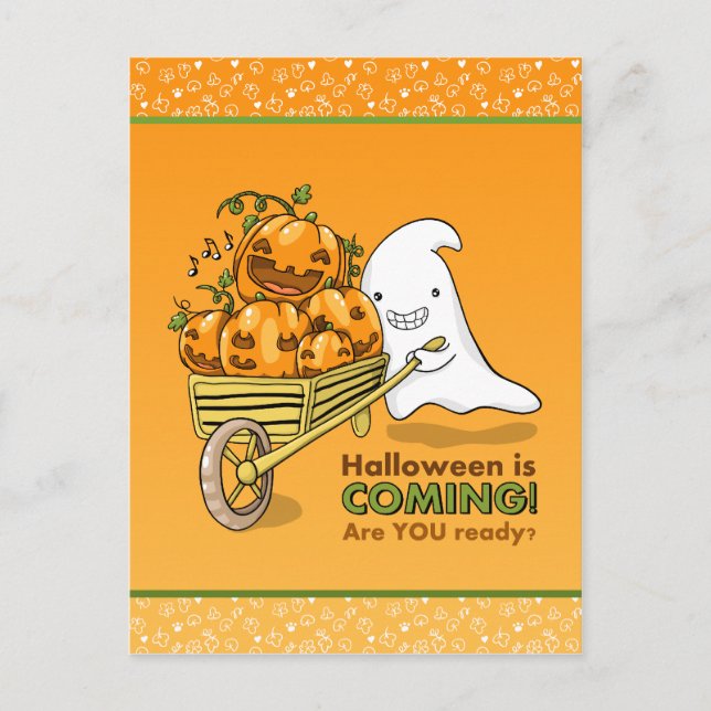 Cute ghost with wheelbarrow postcard (Front)