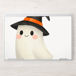 Cute Ghost with Witch Hat Illustration, Watercolor HP Laptop Skin