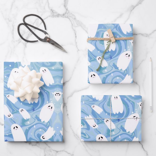 CUTE GHOST  WRAPPING PAPER SHEETS (Front)