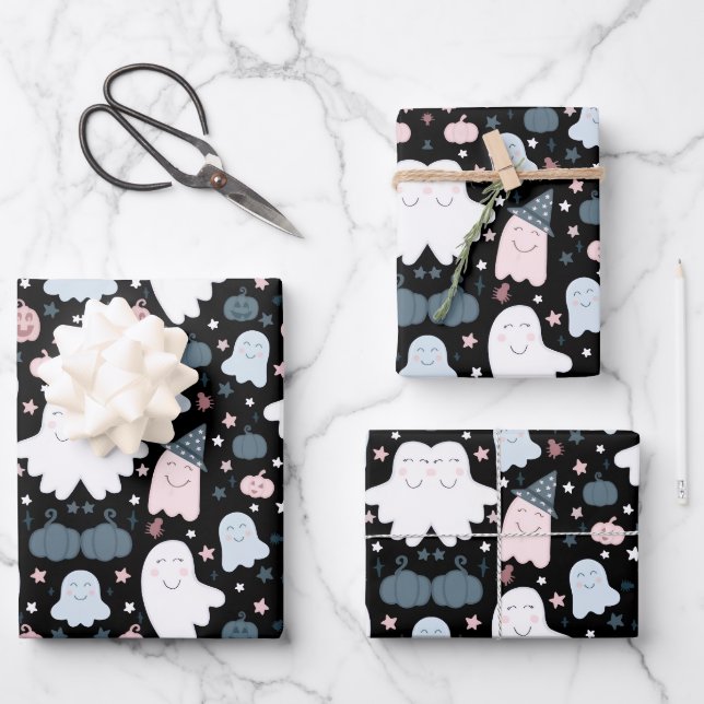 CUTE GHOST  WRAPPING PAPER SHEETS (Front)