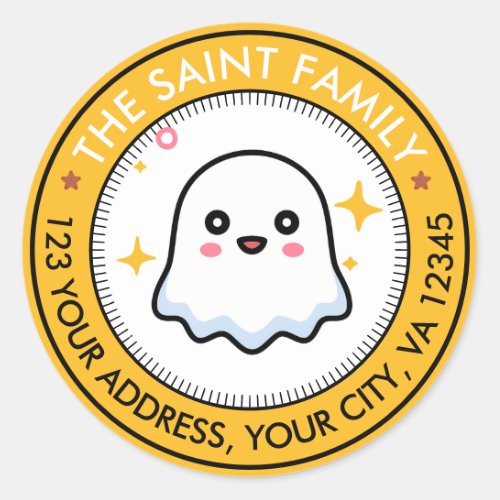 Cute Ghost Yellow Halloween Return Address Classic Round Sticker