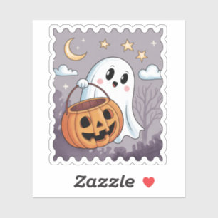 Cute GhostHalloween Postage Stamp Sticker
