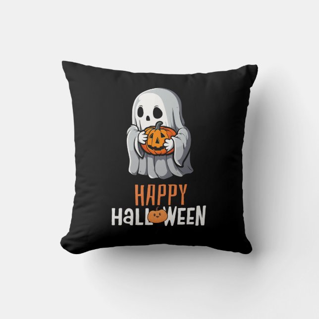 Cute Ghostly Halloween Throw Pillow (Front)