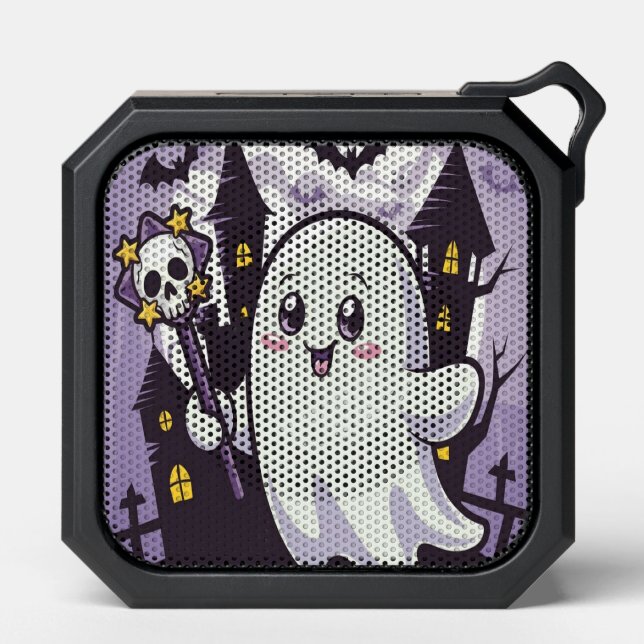 Cute Ghostly Poster with a Playful Twist Bluetooth Speaker (Front)