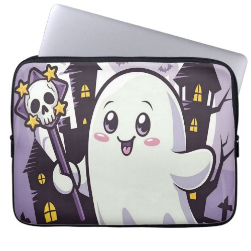 Cute Ghostly Poster with a Playful Twist Laptop Sleeve