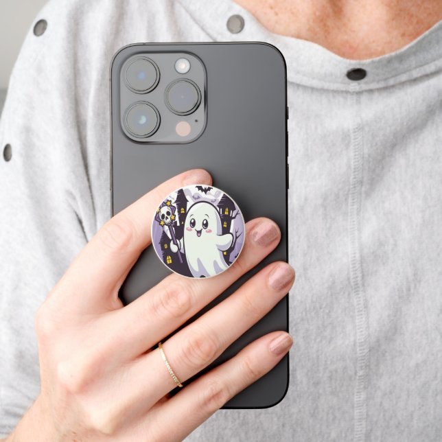 Cute Ghostly Poster with a Playful Twist PopSocket (Hand)
